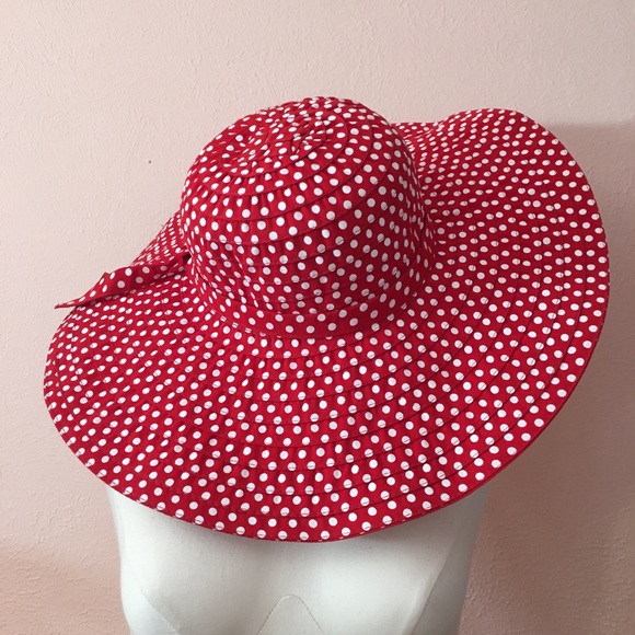 Vintage Accessories - Vintage style Hatagirl Retro Wide brim Sunhat Red Polka dot